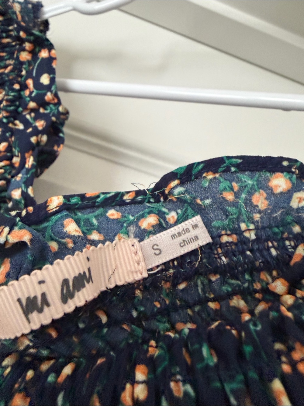 Smocked Navy Floral Maxi Dress with Ruffle Hem - Picture 3 of 3